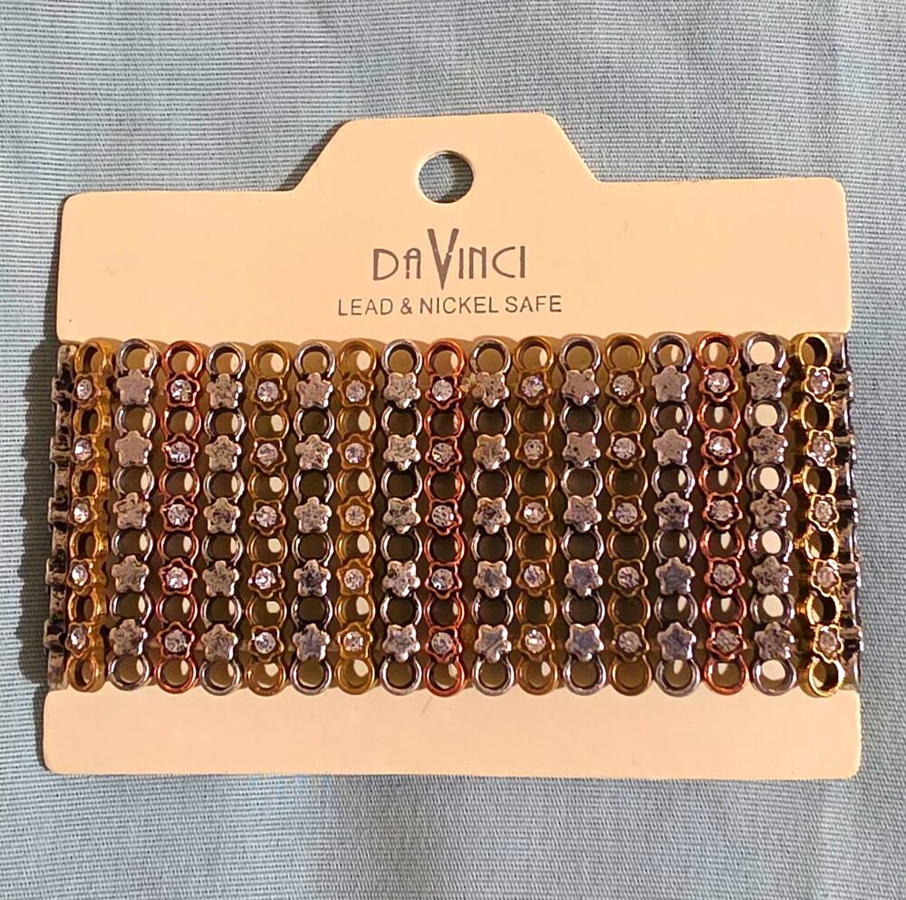 Y2k Inspired Da Vinci Metal Beaded/Sequined Flower Trim Rhinestone Multi Tone